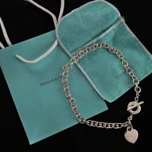 **Vintage** 16" Tiffany & Co. Silver Heart Tag Toggle Necklace